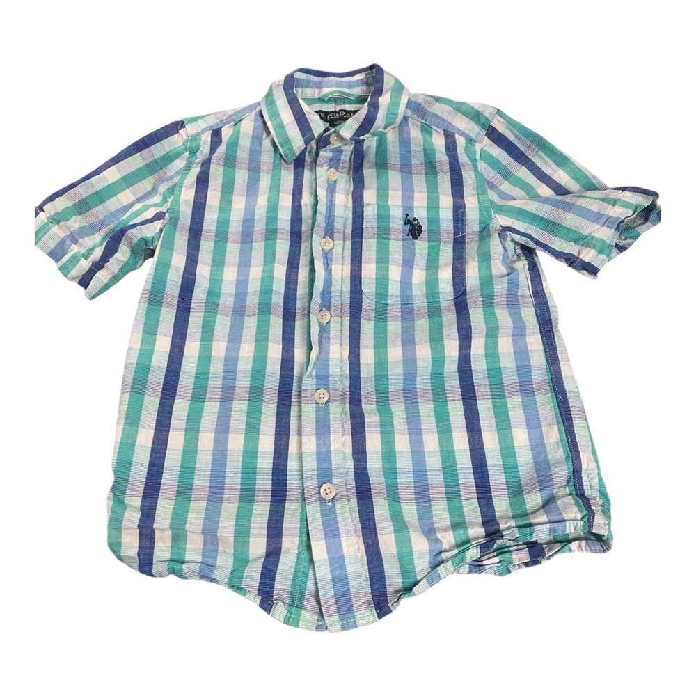 U.S. Polo Button Down Shirt Boys Size Kids Small 6/7‎ Plaid Pony